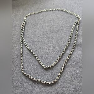 Banana Republic Silver and Black Ribbon Chain Necklace